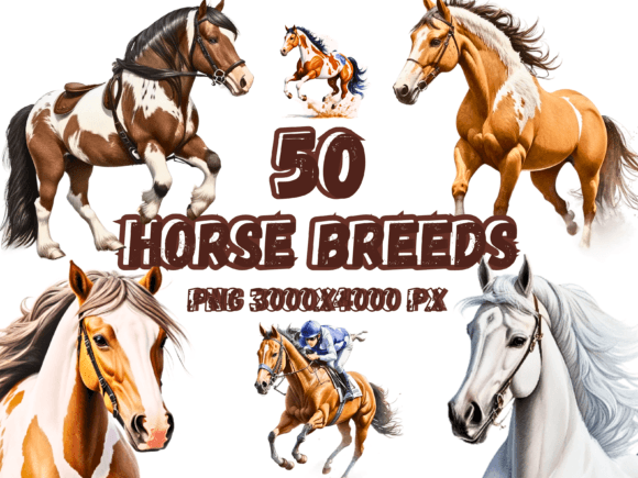 50 Horse Sublimation Clipart Bundle PNG for Creators
