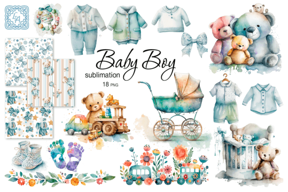 Baby Boy Shower 18 PNG Watercolors: A Creative Toolkit