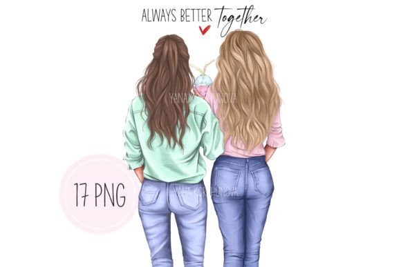 Best Friends Clipart, Bff, Sisters Png: Hand-Drawn Art for Creative Projects