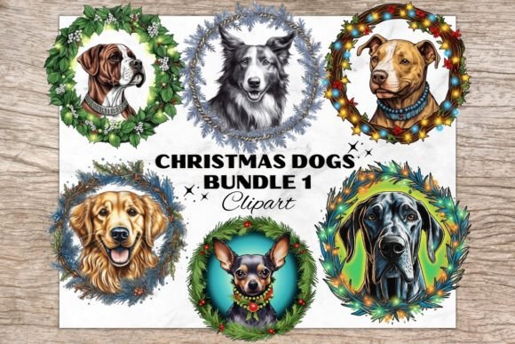 Christmas Circle Dogs: Festive Clipart for Your Designs