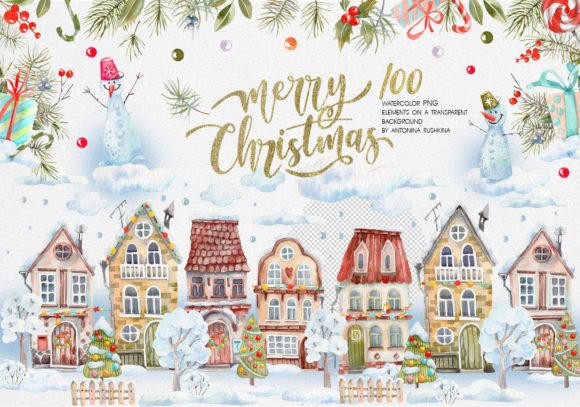 Christmas Watercolor Houses: A Charming Holiday Design Toolkit