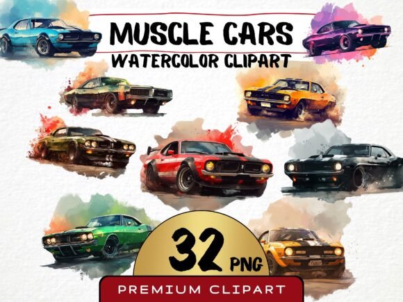 Cool Muscle Cars Watercolor Clipart 32: A Designer’s Guide to Retro Appeal