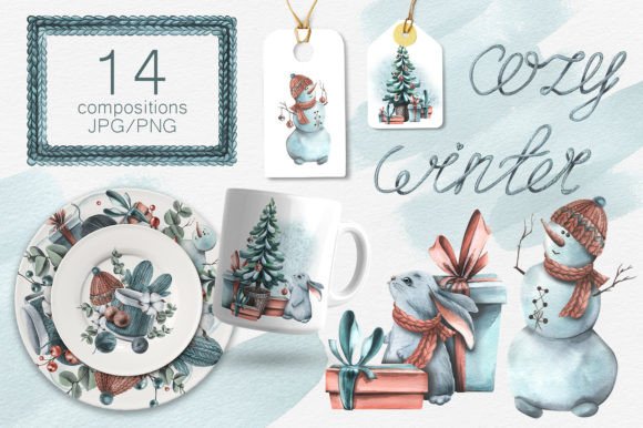 Cozy Knitted Winter Watercolor Clipart