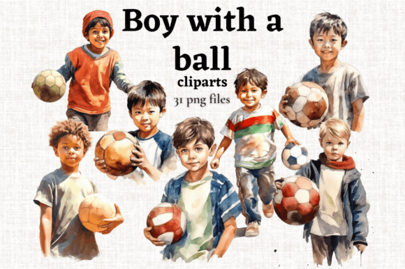 Cute Boy with Ball Clipart Set: 31 PNGs for Dynamic Designs