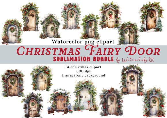 Enchanting Watercolor Christmas Fairy Door Bundle