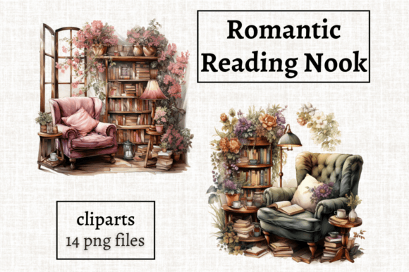 Enchanting Watercolor Reading Nook Clipart for Cozy Designs
