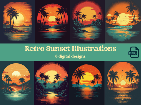 Retro Vintage Sunsets: Your Tropical Design Toolkit