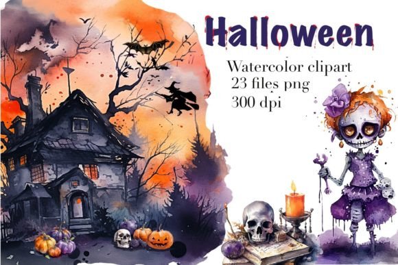 Spooky Artistry: Unlocking the Halloween Watercolor Clipart Set