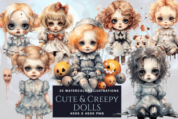 Spooky-Cute Design Assets: Mastering Cute & Creepy Doll Clip Art
