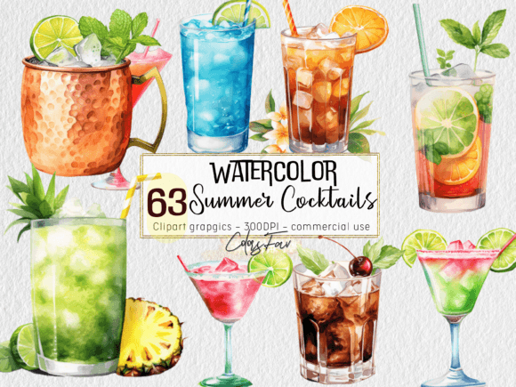 Summer Cocktails Clipart: 63 Vibrant Drink Designs