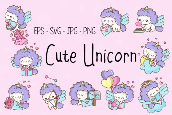 Unicorn, Set Cute Animals in Love: Adorable Kawaii Illustrations