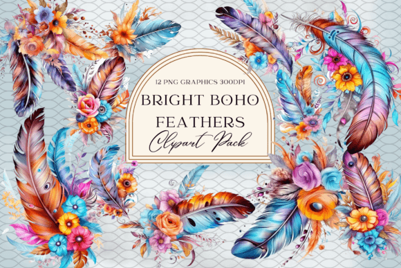 Vibrant Boho Feather Graphics for Creative Projects