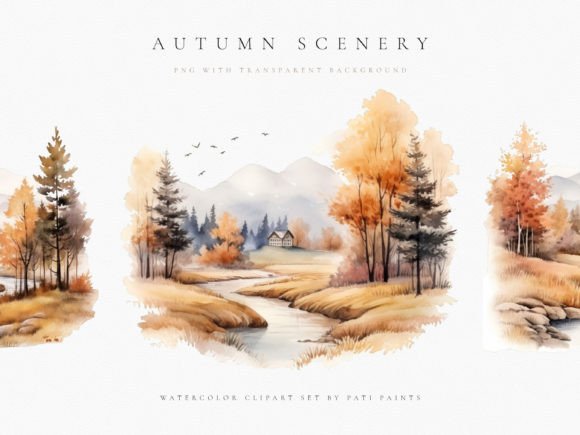 Warm Up Your Projects with an Autumn Scenery Watercolor Clipart Set