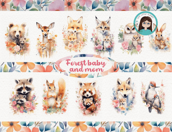 Watercolor Baby and Mom Forest Animals: A Touch of Woodland Whimsy