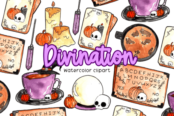 Watercolor Halloween Divination Clipart for Designers